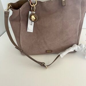 Frances Valentine Large Margaret Grey Suede Bag with Vachetta Leather Trim